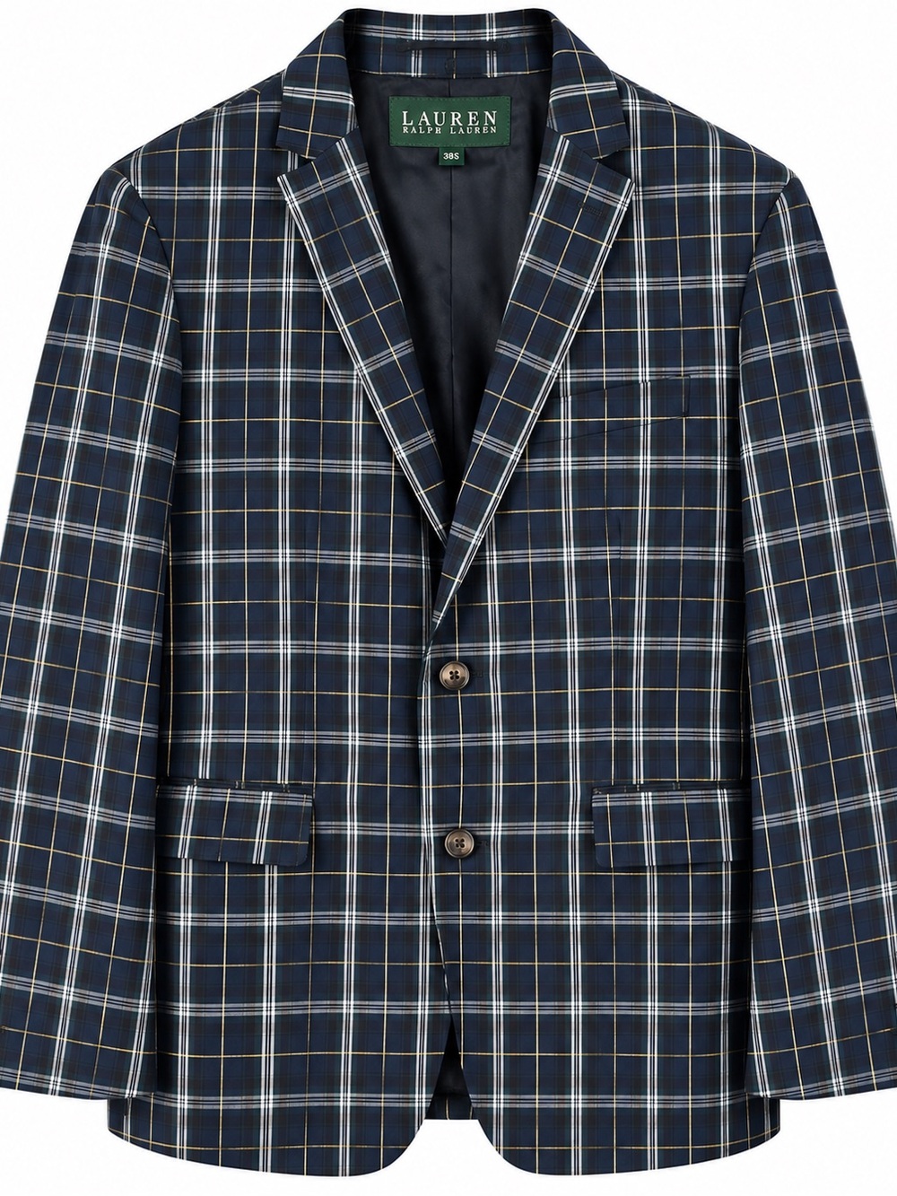 Lauren Ralph Lauren Men’s 38S Navy Plaid 100% Cotton Blazer Sport Coat